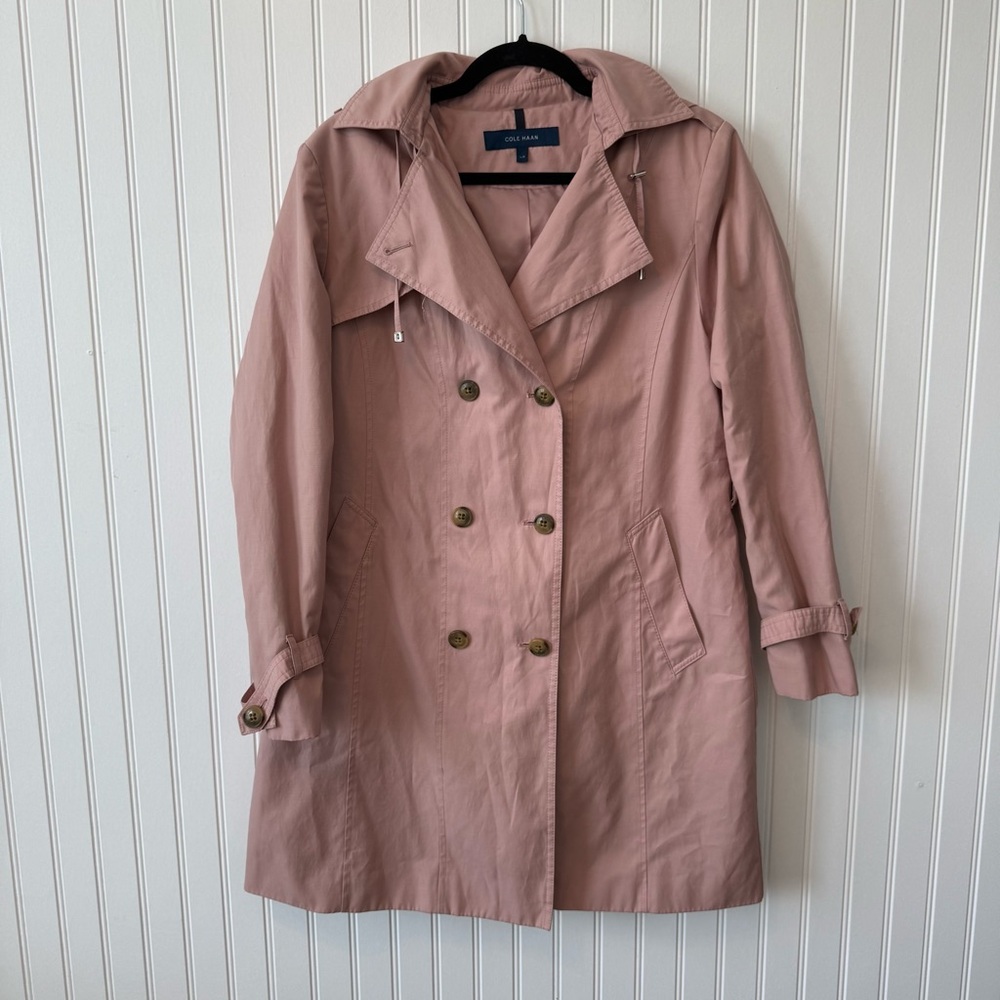 Cole Haan Dusty Rose Trench Coat Cotton-Blend Hood Size L
